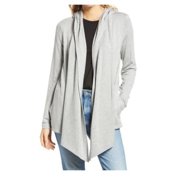 New Splendid Supersoft Hooded Heather Grey Cardigan NWT Small - Picture 1 of 13